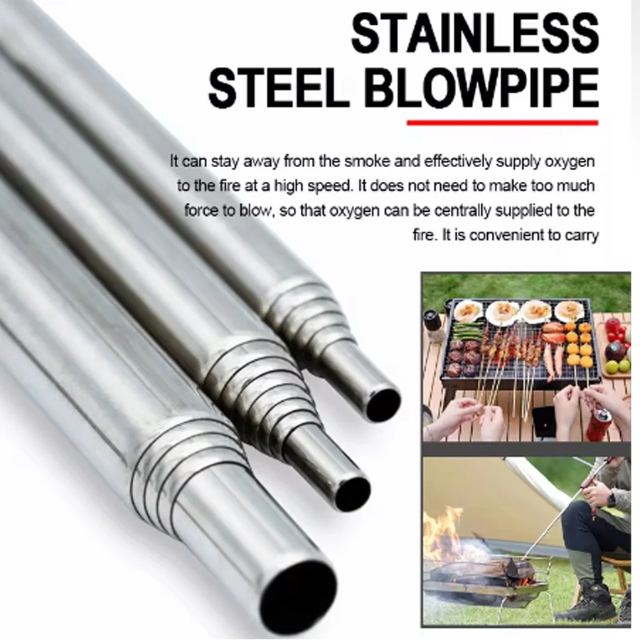 Camping Hiking Cooking - Stainless Steel Blowpipe Pocket Bellow Collapsible