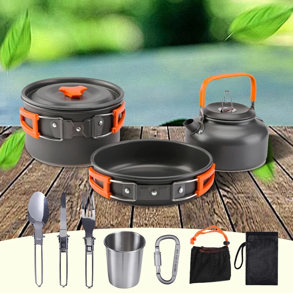 Camping Cookware Kit Kettle Po - Camping Hiking Cooking 评论和价格